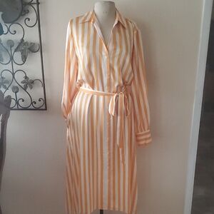 Worthington Striped Long Sleeve Dress in Orange and White